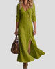Long-Sleeve Button-Front V-Neck Maxi Dress