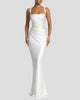 Square-Neck Ruched Satin Maxi Dress