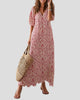 Printed Maxi Dress with V-Neckline, Tassel Ties and Half Sleeves
