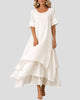 Layered Short-Sleeve Maxi Sundress with Round Neckline