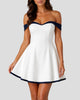 Off-Shoulder Sweetheart Fit-and-Flare Mini Dress