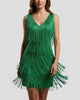 Sleeveless V-Neck Tiered Fringe Mini Dress