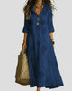 Floral Embroidered V-Neck Maxi Dress with Ruffle Neckline