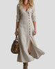 Long-Sleeve Button-Front V-Neck Maxi Dress