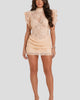 High-Neck Ruffle-Sleeve Lace Mini Dress
