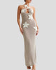 Women's Crochet Halter Maxi Dress with Floral Appliqués