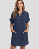 Short-Sleeve Collared Button-Up Pocket Mini Dress