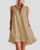 Sleeveless Zip-Neck Ruffle Hem Mini Dress with Pockets