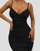 Ruched Wrap-Front Spaghetti Strap Fitted Mini Dress