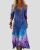 Bohemian Long-Sleeve V-Neck Printed Maxi Dress
