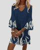 V-Neck Printed Mini Dress with Layered Bell Sleeves