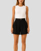 High-Waisted Pleated Tailored Shorts