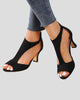 Peep-Toe T-Strap Heeled Sandals with Back Zip