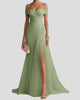 Elegant Off-Shoulder Pleated Maxi Dress with Split