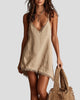 Frayed Hem V-Neck Asymmetric Mini Dress