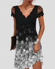 Scalloped V-Neck Lace Sleeve Mini Dress