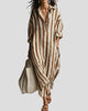 Relaxed Striped Maxi Dress with Collar and Long Sleeves
