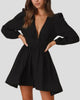 Plunge V-Neck Long-Sleeve Mini Dress with Smocked Waist