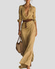Elegant Collared Long-Sleeve Button-Front Maxi Dress
