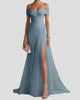 Elegant Off-Shoulder Pleated Maxi Dress with Split