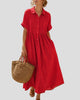Collared Button-Up Pintuck Maxi Dress