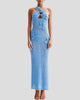 Women's Crochet Halter Maxi Dress with Floral Appliqués
