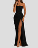 Elegant Strapless Draped Corset Maxi Dress with Split