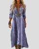 Bohemian Long-Sleeve V-Neck Printed Maxi Dress