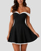 Off-Shoulder Sweetheart Fit-and-Flare Mini Dress