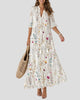 Printed Maxi Dress with V-Neckline, Tassel Ties and Half Sleeves