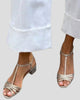 Metallic T-Strap Block Heel Sandals