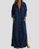 Long-Sleeve Button-Up Denim Maxi Dress with Pockets
