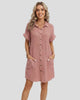 Short-Sleeve Collared Button-Up Pocket Mini Dress