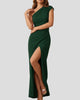 One-Shoulder Maxi Dress with Wrap Skirt and Side Slit