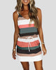 Striped V-Neck Mini Dress with Drawstring Waist