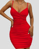 Ruched Wrap-Front Spaghetti Strap Fitted Mini Dress