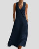 Sleeveless Asymmetric Button-Front Maxi Sundress