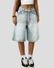 Wide-Leg Knee-Length Raw-Hem Denim Shorts