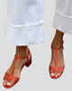 Metallic T-Strap Block Heel Sandals
