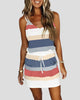 Striped V-Neck Mini Dress with Drawstring Waist