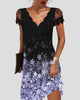 Scalloped V-Neck Lace Sleeve Mini Dress