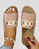 Wedge Slide Sandals with Gold-Tone Buckle Detail