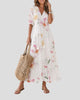 Printed Maxi Dress with V-Neckline, Tassel Ties and Half Sleeves