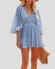 V-Neck Lace Mini Dress with Flared Sleeves