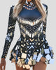 Mirror Sequin Embellished High-Neck Long-Sleeve Mini Dress