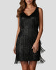 Sleeveless V-Neck Tiered Fringe Mini Dress