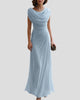 Draped Cowl-Neck Ruched Maxi Dress