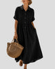 Collared Button-Up Pintuck Maxi Dress