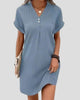 Button-Front V-Neck Ribbed Mini Dress