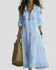 Floral Embroidered V-Neck Maxi Dress with Ruffle Neckline